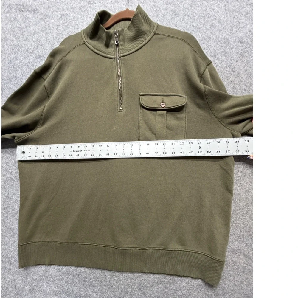 Banana Republic Mens XXL Olive Green Garment Dye Quarter Zip Sweatshirt Pocket